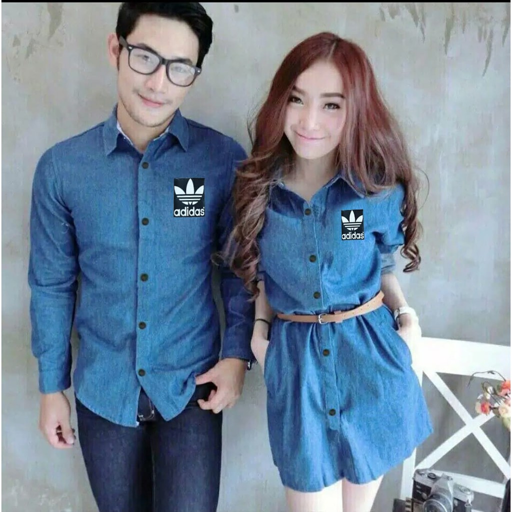 *[HNFK] Baju Couple Kemeja Dan Dress / Baju Pasangan Printing / Couple Terbaru Lengan Panjang