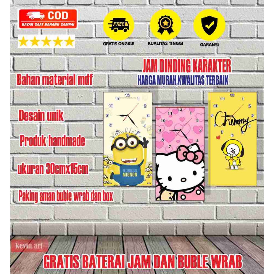 Jam Dinding Karakter Hello Kity Minion Serba Serbi BT21 Member Kartun Unik Jam Dinding Kaligrafi Mesjid Jam Meja Ukuran 30cm