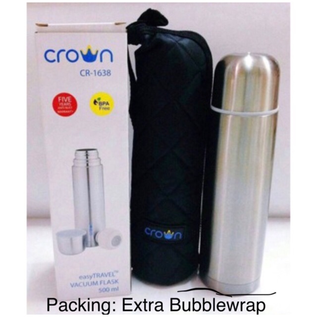 FREE BUBBLE - CROWN Thermos 500 ml/ Termos Air Panas / Dingin 500ml easyTravel Vacuum + Sarung