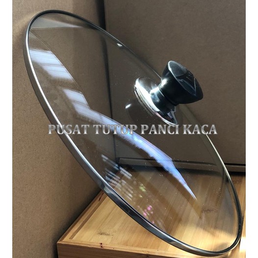 TUTUP PANCI KACA TANPA KAKI, DIA. +/- 21.8 CM + KNOP OVAL GARIS