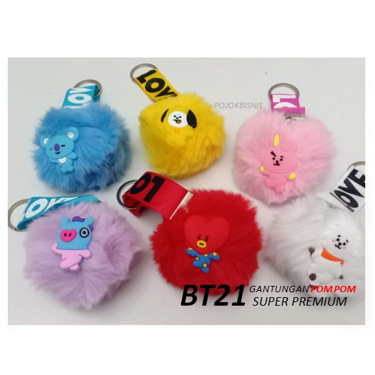 TERBARU GANTUNGAN POMPOM BT21 LUCU / GANTUNGAN HP BT21 / GANTUNGAN KUNCI BT21