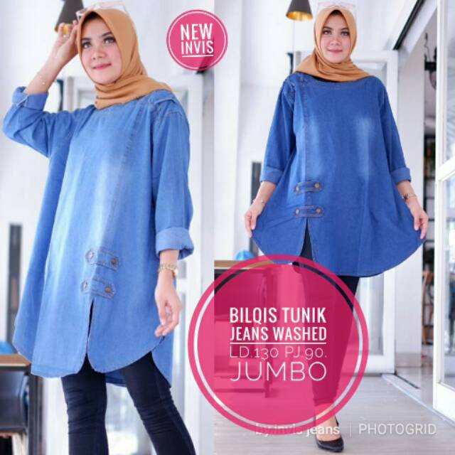 Tunik Bilqis Jeans Wash Jumbo - Baju Atasan Wanita