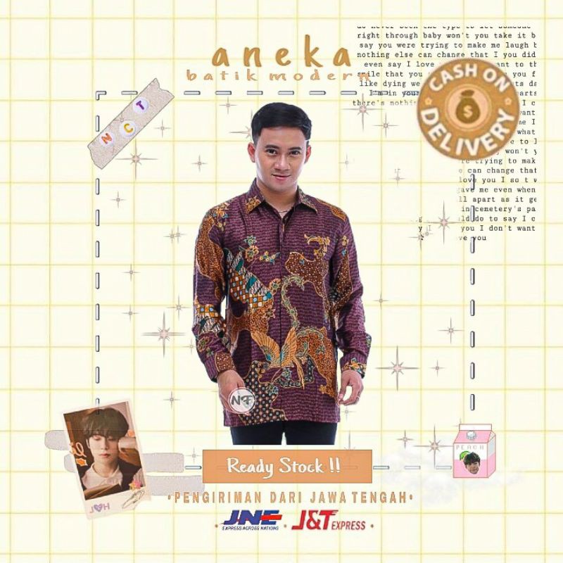 ATASAN KEMEJA BATIK COWOK PREMIUM LENGAN PANJANG SEMI SUTRA BERFURING COKLAT HIJAU BOTOL ABU