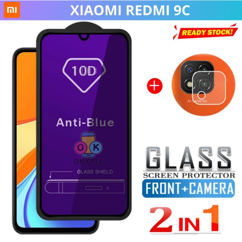 2in1- TG Anti Gores Blue Light Redmi 9C - Tempered Glass Anti Radiasi Ray Xiaomi Redmi 9c Full Layar