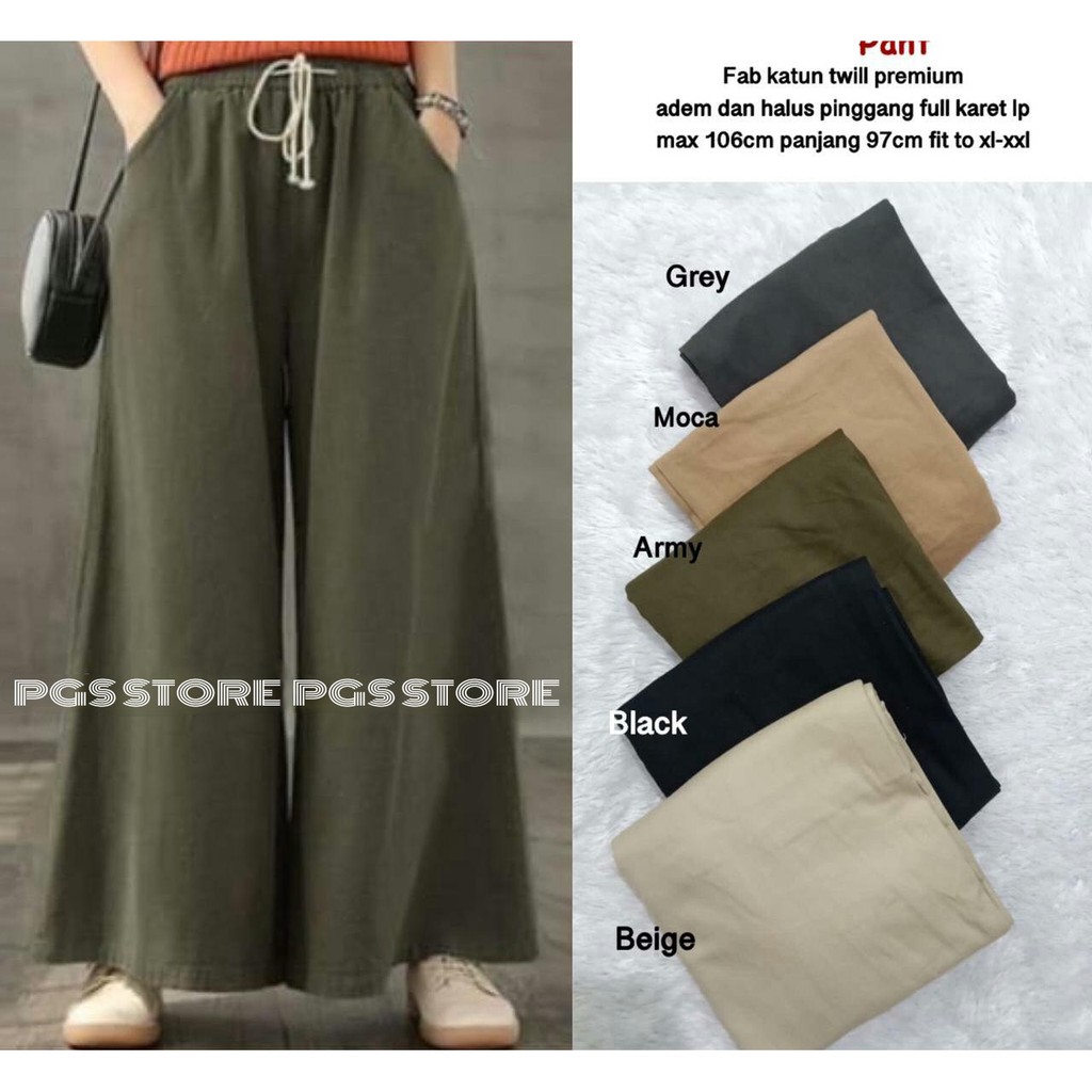 Celana Kulot Wanita Swis Palazzo Pants Katun Twill Stretch