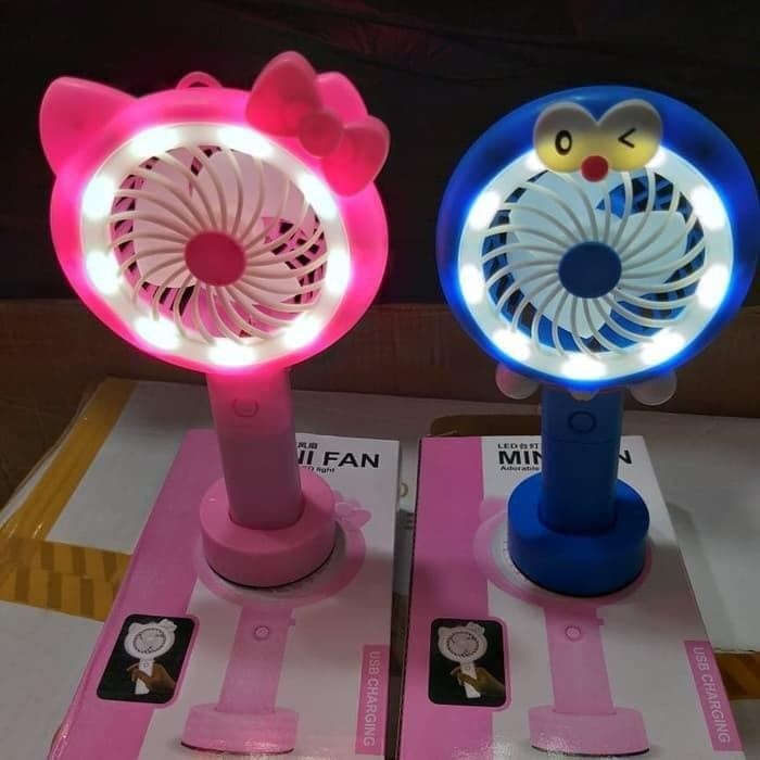 kipas angin lampu led tangan hand 107 portable hellokitty doraemon berdiri led light kipas genggam mini fan charger usb