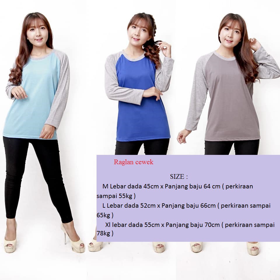 Kaos raglan cewek / raglan hijab / raglan polos wanita / kaos raglan lengan panjang / winstar polos 