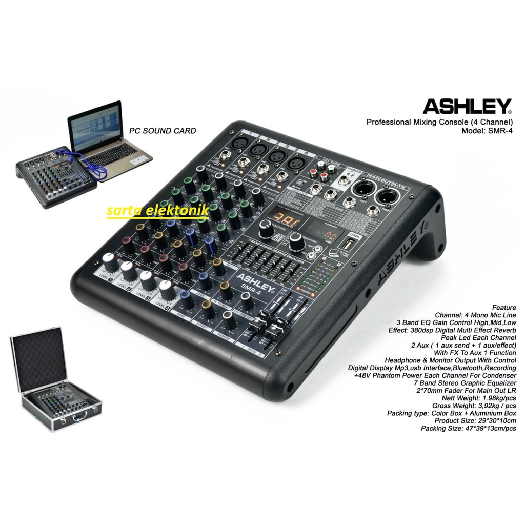 MIXER AUDIO ASHLEY SMR 4/SMR4 4 CHANNE(USB, BLUETOOTH, RECORDING)
