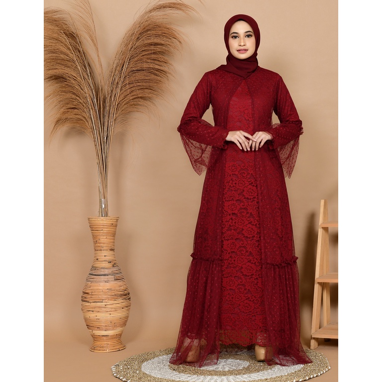 Gamis Asyura Brokat Maron | Baju Unik | Gamis lebaran murah | Gamis lebaran keluarga