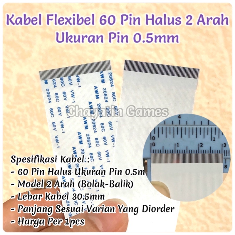 Kabel Flexibel 60 Pin Halus 2 ArahPanjang Varian Ukuran Pin 0.5mm