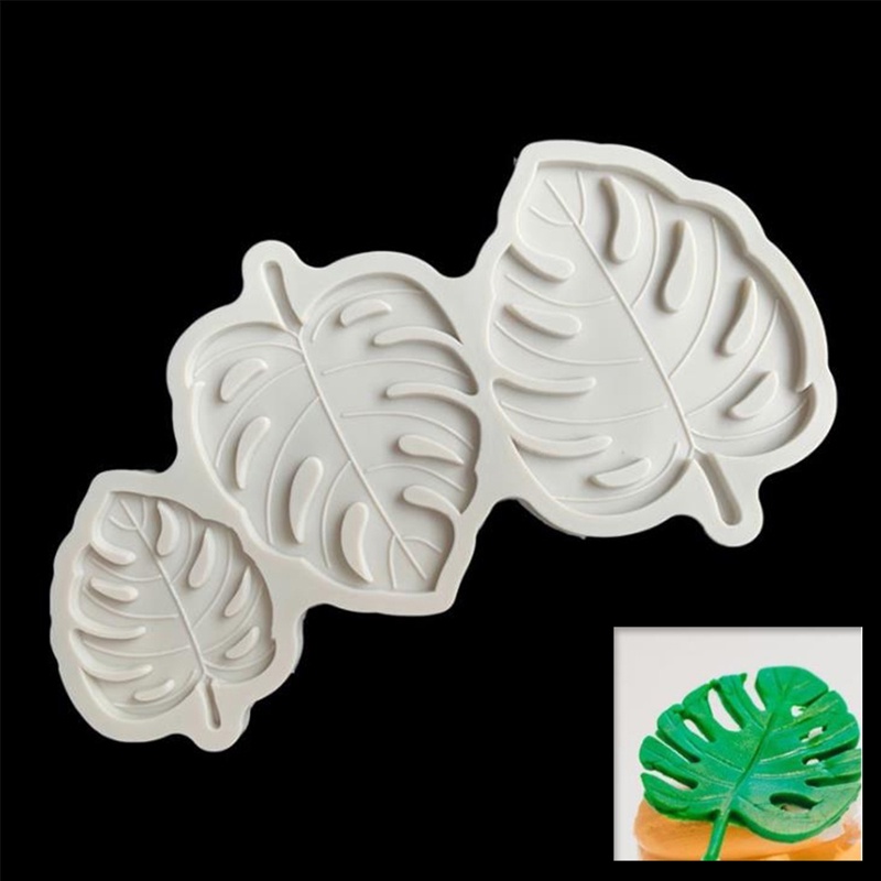 Cetakan Adonan Kue Fondant Desain Dedaunan Monstera Bahan Silikon