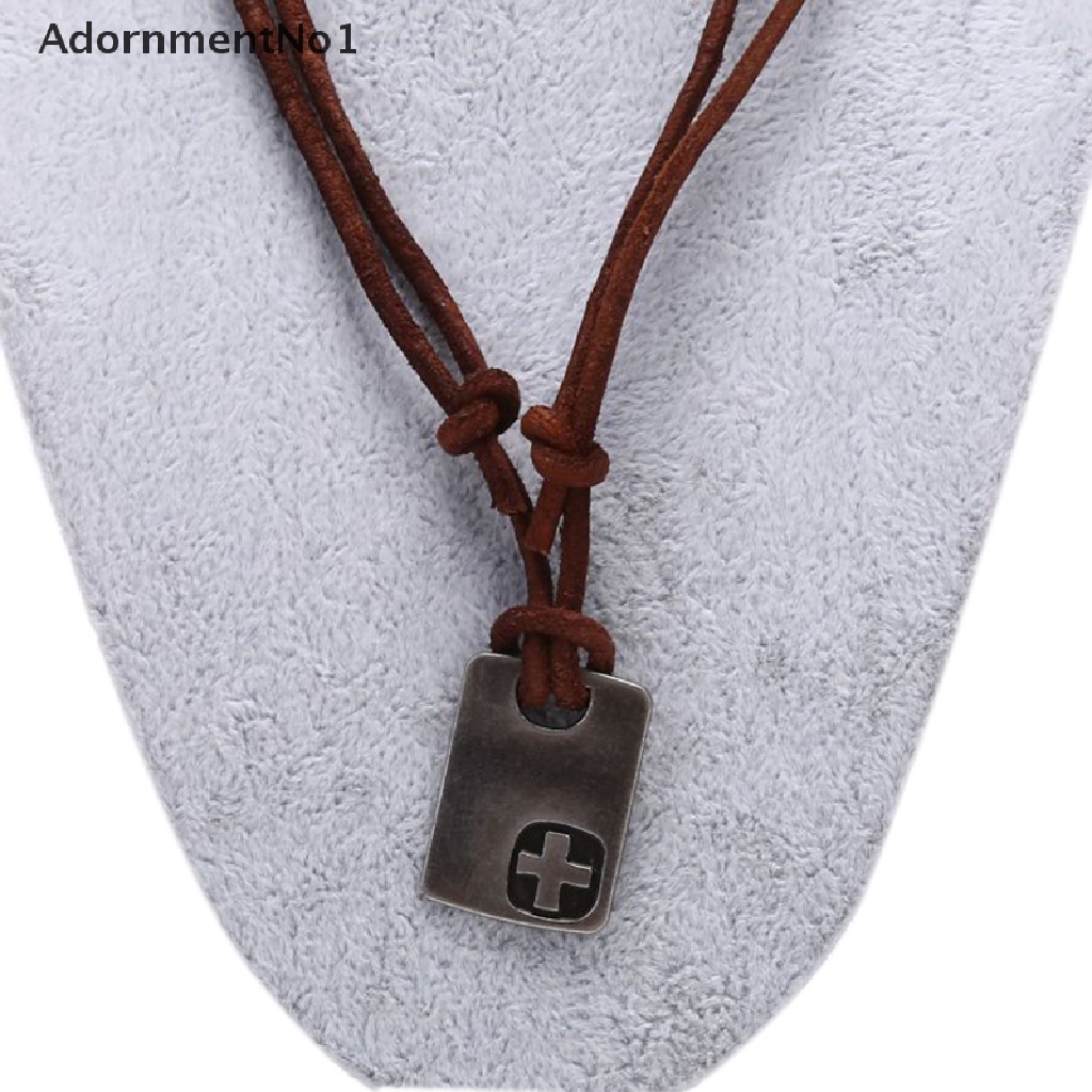 (AdornmentNo1) Kalung Tali Kulit Imitasi Adjustable Dengan Liontin Gaya Vintage Untuk Pria