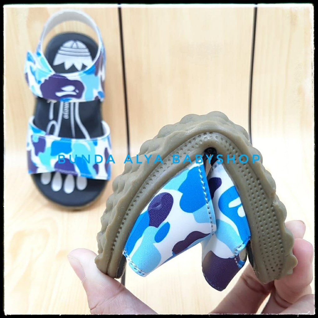 Sandal Anak Laki Karet Usia 6 Bulan 1 2 Tahun  Size 22 - 24 Army BIRU - Sendal Anak Cowok Anti Licin Alas Karet