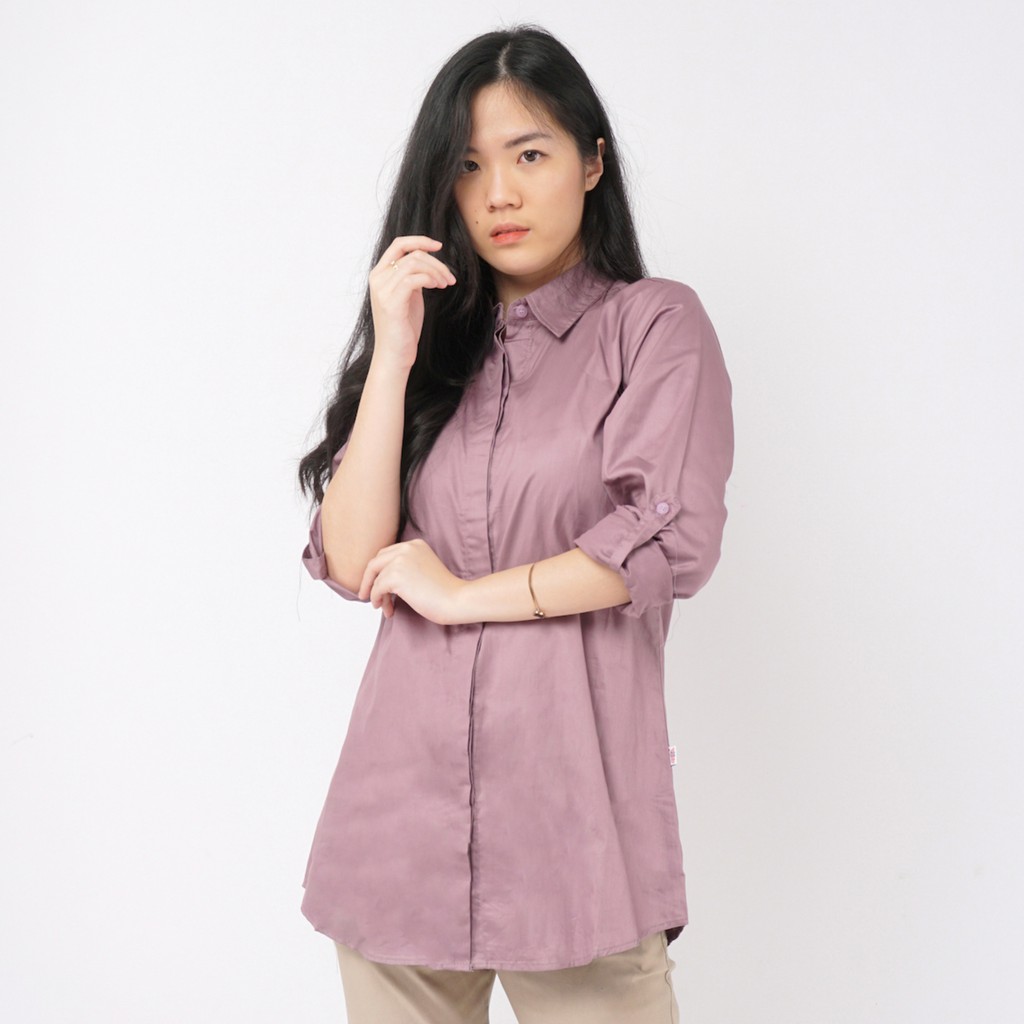 Kemeja Wanita Polos Lengan Panjang Slimfit - Ungu Lavender - Aura Catalogue Slimfit Plain Shirt-1