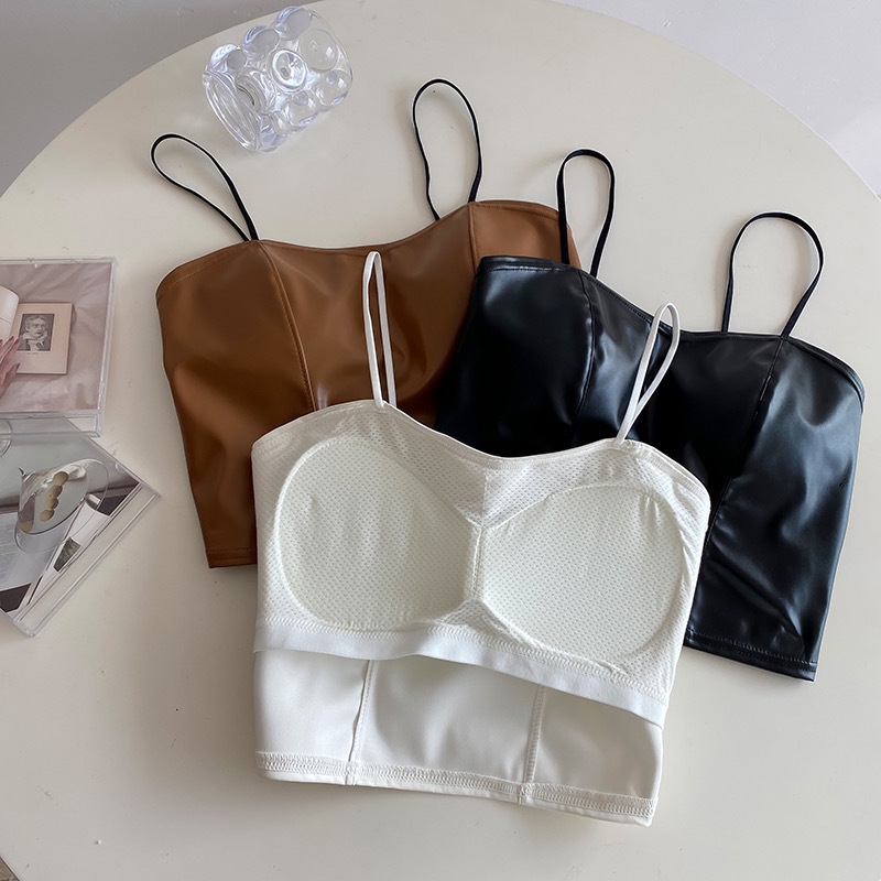 DF BR192 TankTop Bra With Cup Bh Crop Singlet Wanita Bahan Kulit Import Atasan Wanita Saxy