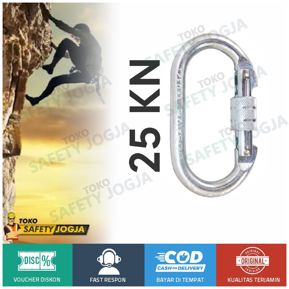 Carabiner Pro Oval Screw Baja Galvanis EN362 25KN Safety Harness