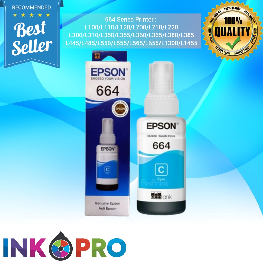 Tinta Epson 664 1Set PREMIUM Untuk Printer Series L100 L110 L111L 120,L130,L132,L200,L210,L211,L220,L222,L300,L301,L310,L350,L351,L353,L355,L356,L358,L360,L362,L365,L366,L375,L455,L456,L475,L550,L551,L555,L556,L558,L565,L575,L566,L655,L800,L805,L810,L850,