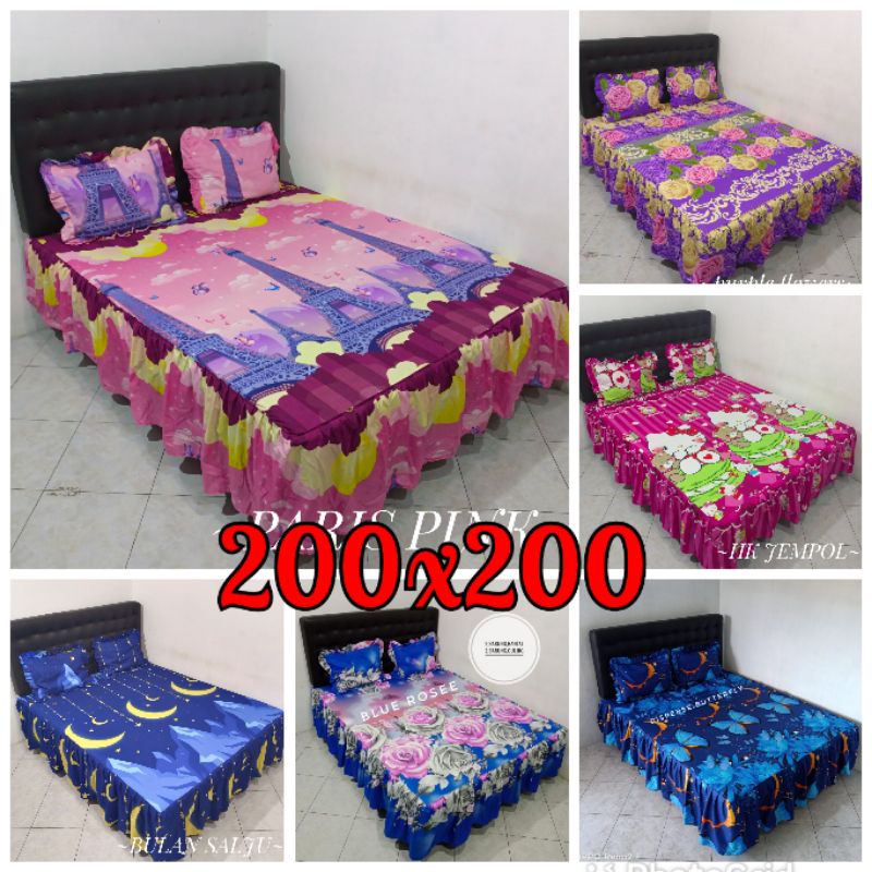 FZ49BO sprei rumbai extra king ukur 200x200,2 bantal 2 guling Sprei rumbai king motif hellokitty dor