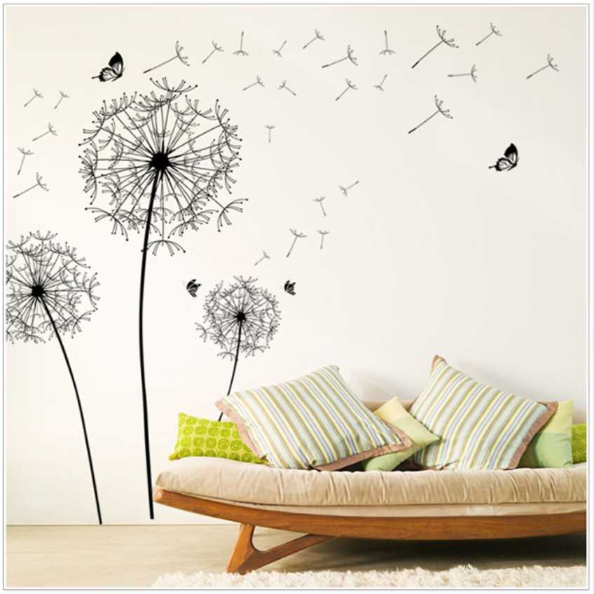 Sticker Wallpaper Dinding Black Dandelion Ukuran 60x90 cm / Wallpaper Dinding kamar Tidur Anak Polos Aesthetic / Stiker Dinding Kamar Tidur Motif Bunga Dandelion / Wall Stiker Dinding Motif karakter tanaman / Stiker Dinding Wallpaper Anti Air Murah