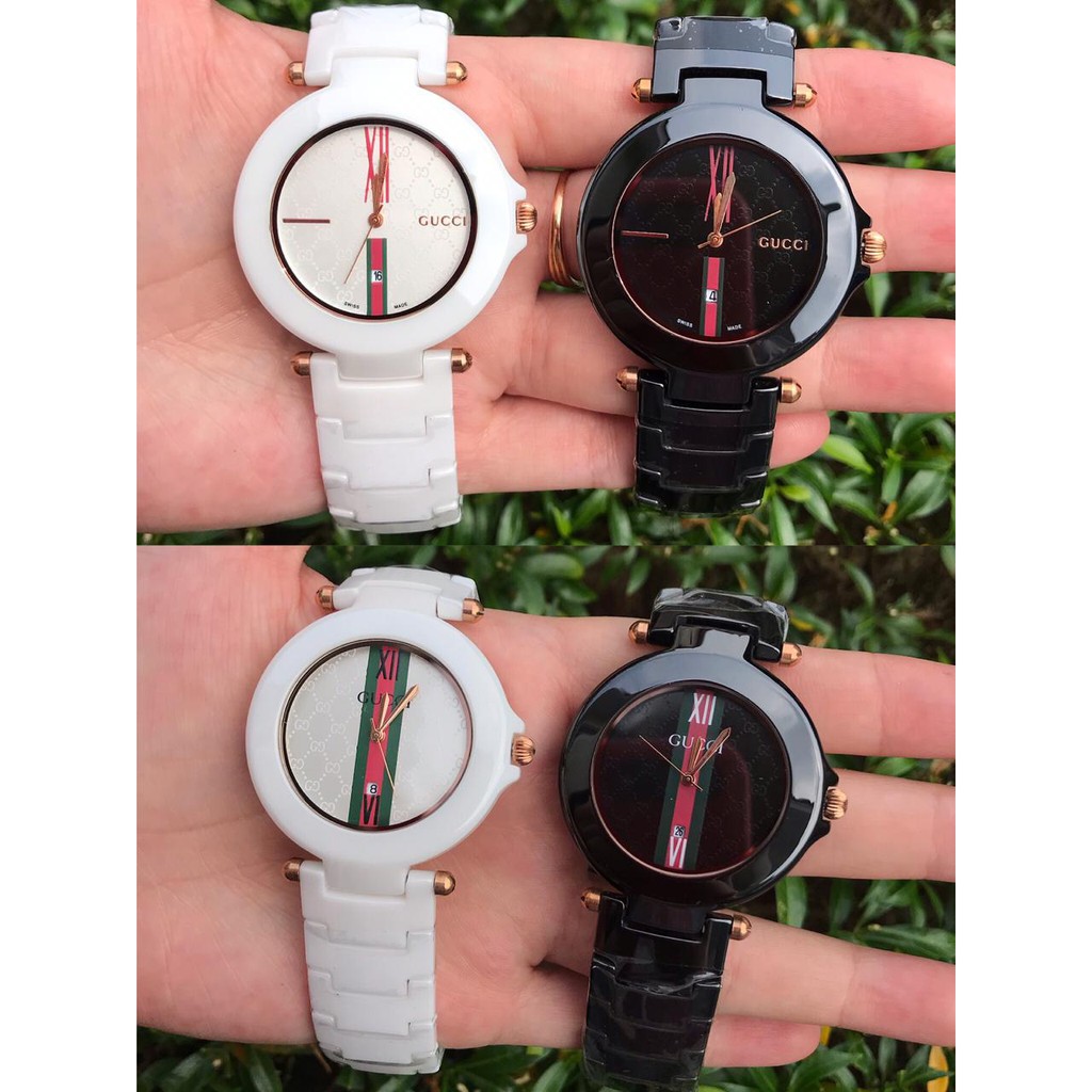 Jam Tangan Analog Wanita Gucci Keramik Premium Tanggal Rantai Keramik