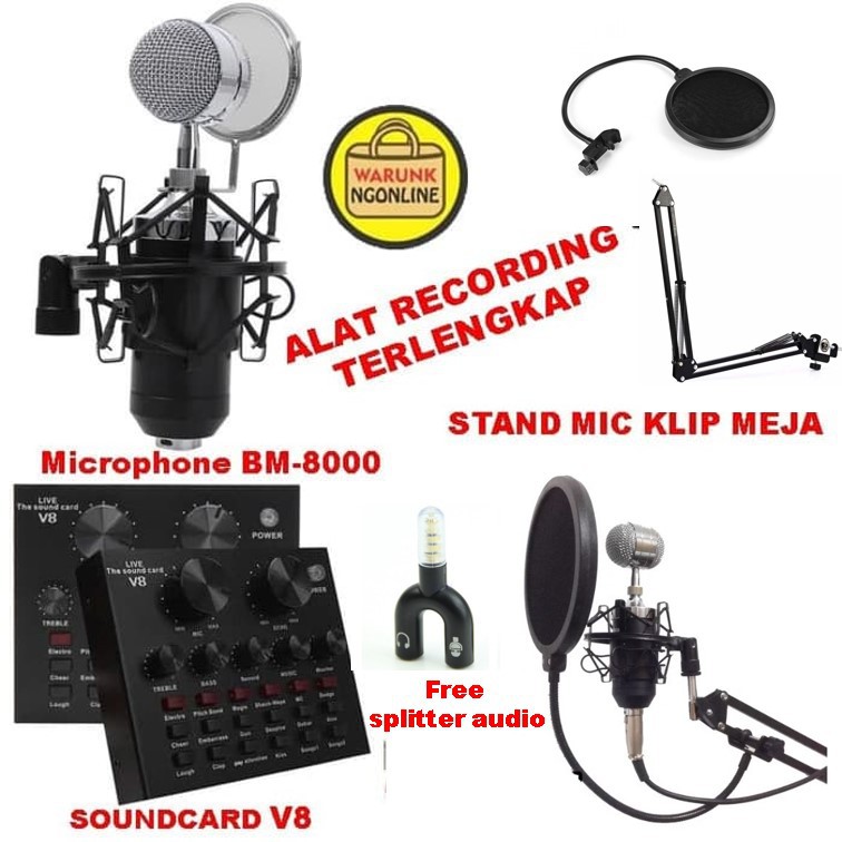 Paket Alat Rekaman Terlengkap Smule Youtuber Karaoke Dll Mic Bm8000 Soundcard V8 Stand Mic Shopee Indonesia