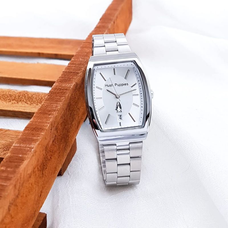 (Cod)Jam Tangan Wanita Fashion Hushpuppies Tanggal Aktif Model AC Strap Rantai/Stell(Dikirim Jakarta)
