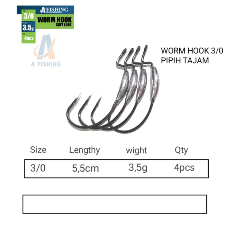 WORM HOOK #2 #1 2/0 3/0 A FISHING I SATU KOTAK ISI 4PCS