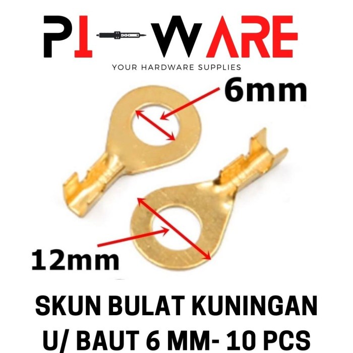 Skun Per 10 Pcs 6mm Aki Ring Bulat 6 mm Baut Terminal Bahan Kuningan