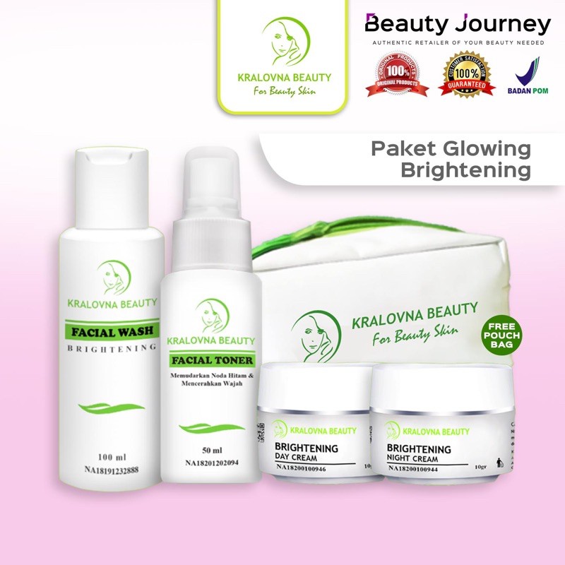 Paket Glowing Perawatan Kecantikan Skincare Brightening Wajah Whitening Kralovna Beauty BSC BPOM