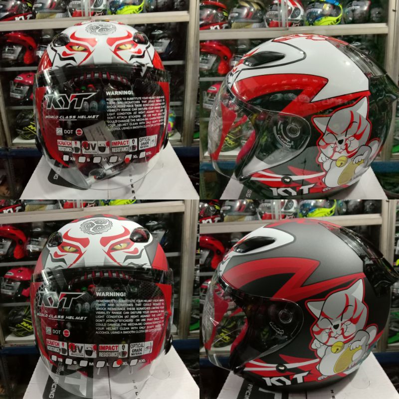 helm HALFACE KYT DJ MARU KABUKI CAT gunmetal doff, white