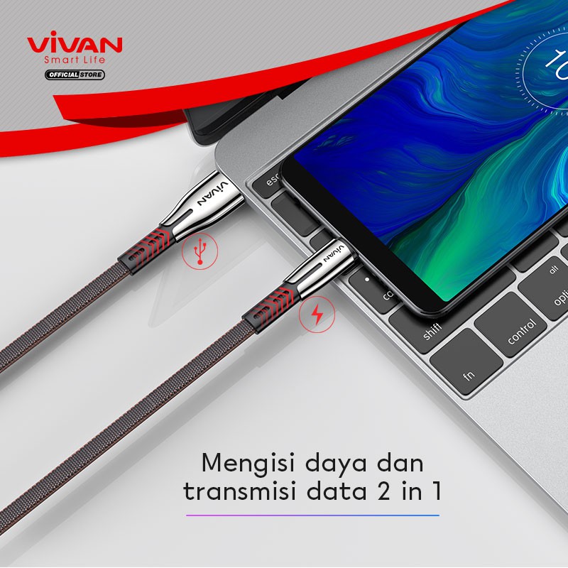 Kabel Data iPhone + Type-C 100cm VIVAN Fast Charging Garansi 1 Tahun BTK-L+BTK-C