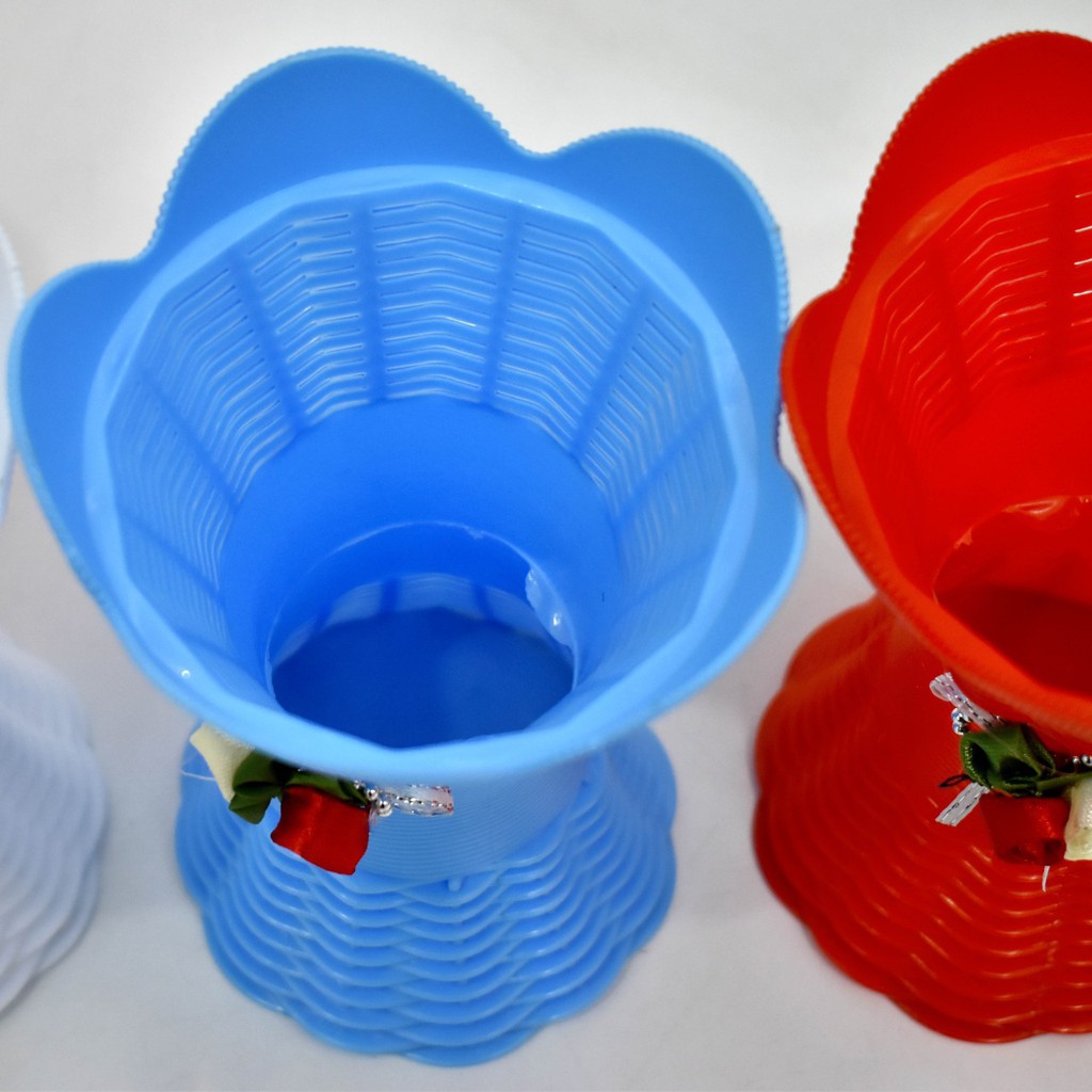 COD POT BUNGA PLASTIK VAS BUNGA PLASTIK POT BUNGA ROTTAN POT BUNGA HIASAN MEJA VAS  ROTTAN PB5013-1