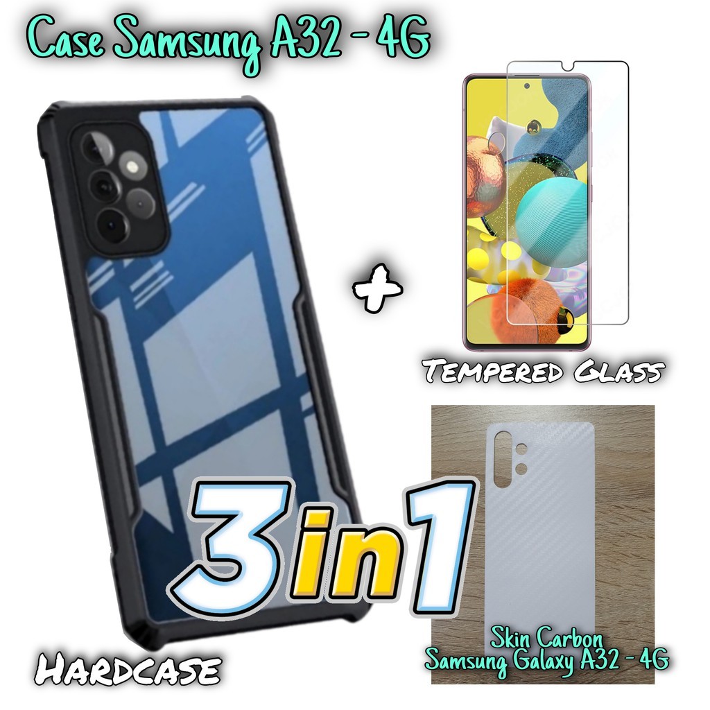 Paket 3in1 Hard Case Samsung A32 / A52 / A72 Paket Tempered Glass Layar dan Skin Carbon Samsung