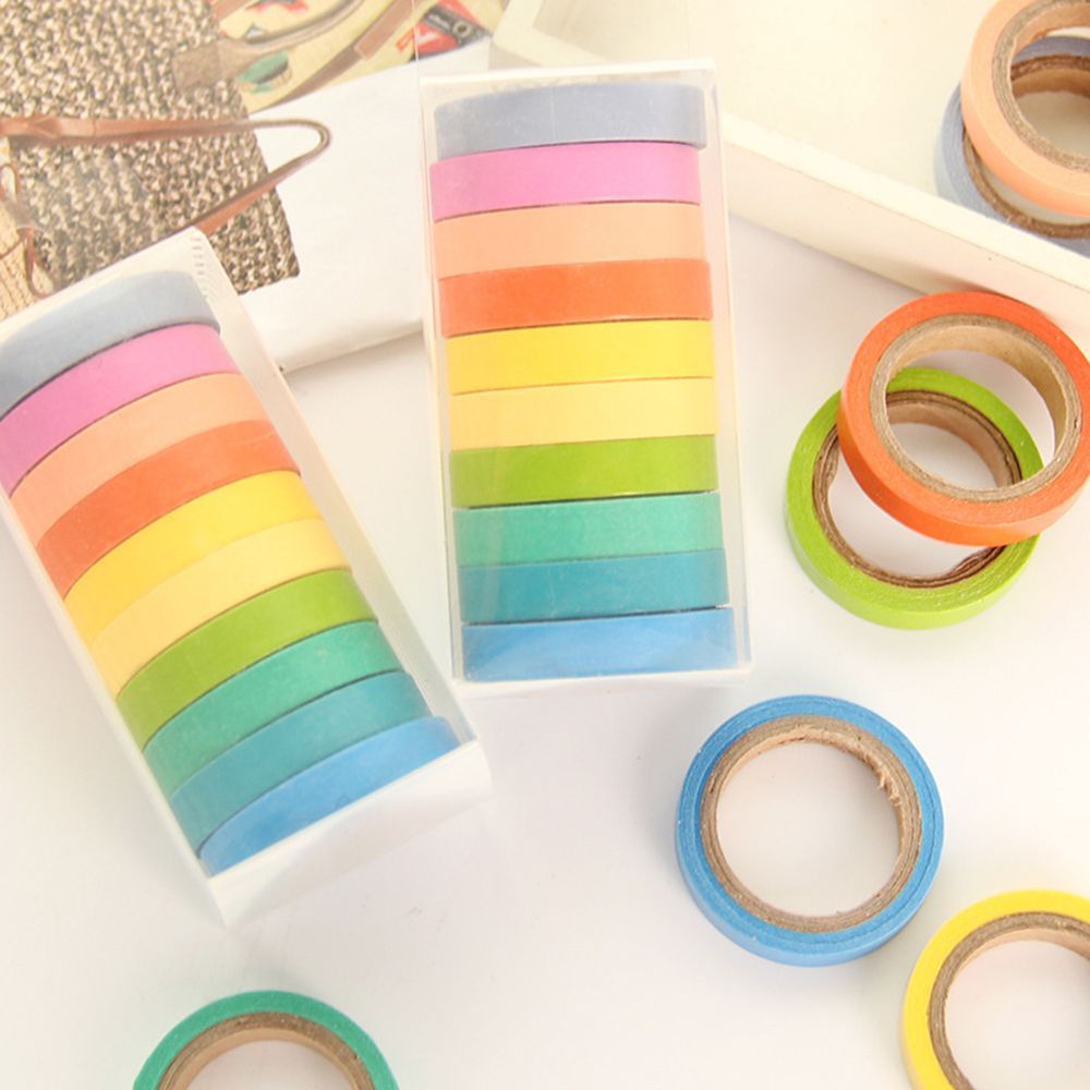 QUINTON Scrapbooking Rainbow Roll Paper Masking Crafts Sticky 0.75cm×5m Rolls Adhesive Sticker Decorative Tape 10 Candy Color Masking Tape Deco Sticky Writing Dentelle Scrapbooking Masking Tape Lot Writable/Multicolor