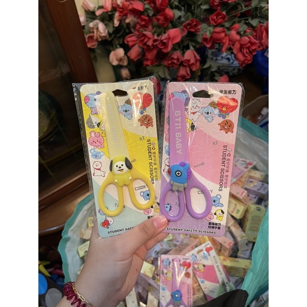 A166-A171 GUNTING BT21 BABY BTS alat tulis kantor warna pastel pink ungu biru putih kuning hijau anak kertas paper mini korea boyband boy band murah viral termurah lucu imut aesthetic pastel aman tan van koya mang chimmy scissors scrissors scrissor