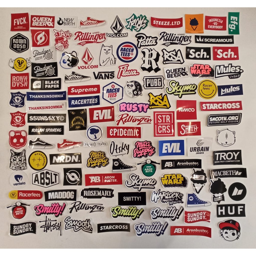 

Stiker Sticker Brand Distro Paket isi 75 netflix nasa stussy Champion Case Phone logo Band Aesthetic Grosir Murah Pop Art Clothing Basic Daily Tumblr Laptop Motor Helm HP Casing Striping Tempel Label Merk Dinding Graftac Vinyl High Quality decal