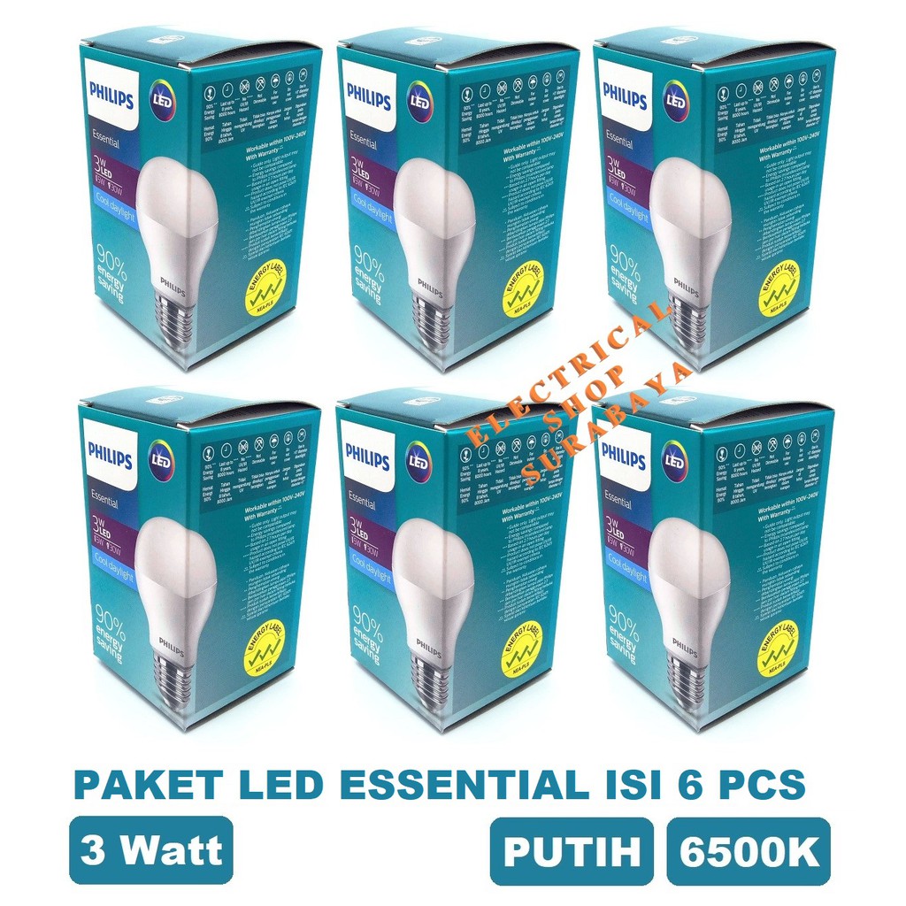 PAKET ISI 6 PCS LAMPU PHILIPS LED ESSENTIAL 3W 3 WATT PUTIH (GROSIR) PROMO MURAH