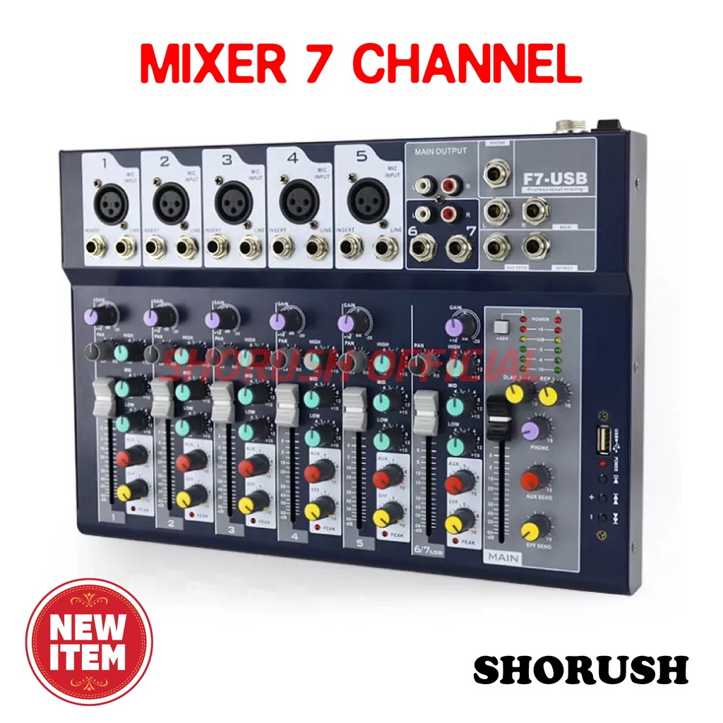 Mixer Shorush Audio 7 channel Bluetooth Usb Profesional