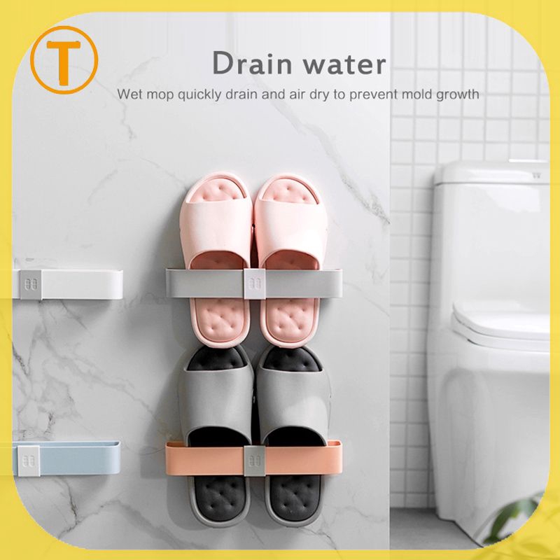 Ready Bathroom Slippers Rack Wall Mounted Toilet Door Free Punching Shoe Rack Drain Shopee Indonesia