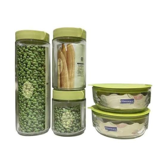 Paket Toples + Mangkok Kaca Glassware Set 5pcs - Glass Jar Bowl