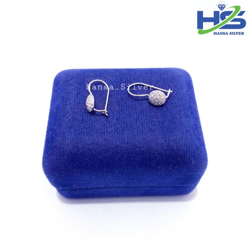 Anting Perak Asli Silver 925 Lapis Emas Putih Model Desi Permata Bulat - Anting Wanita Anti Karat