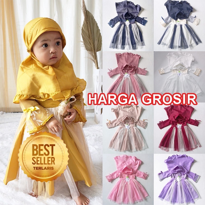 GROSIR Gamis Lebaran Bayi 1 Tahun 2 Tahun Set Gamis Anak Setelan Hijab Baju Muslim Khusus Big Ramadhan Sale Live 1 KA65