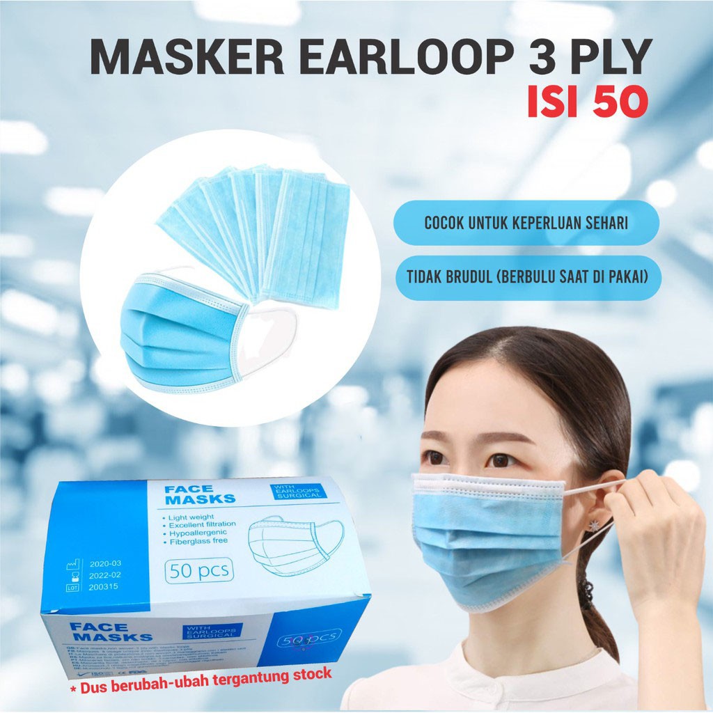 INDOMINI R458 MASKER 3PLY ISI 50PCS MASK EARLOOP MASKER HIJAB FACE HEADLOOP PELINDUNG ANTI BAKTERI