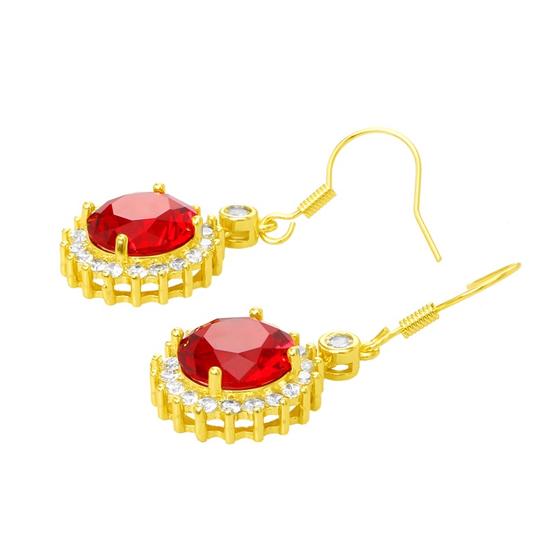 Anting Zirkon Ruby Biru 18K Gold Untuk Aksesoris Wanita