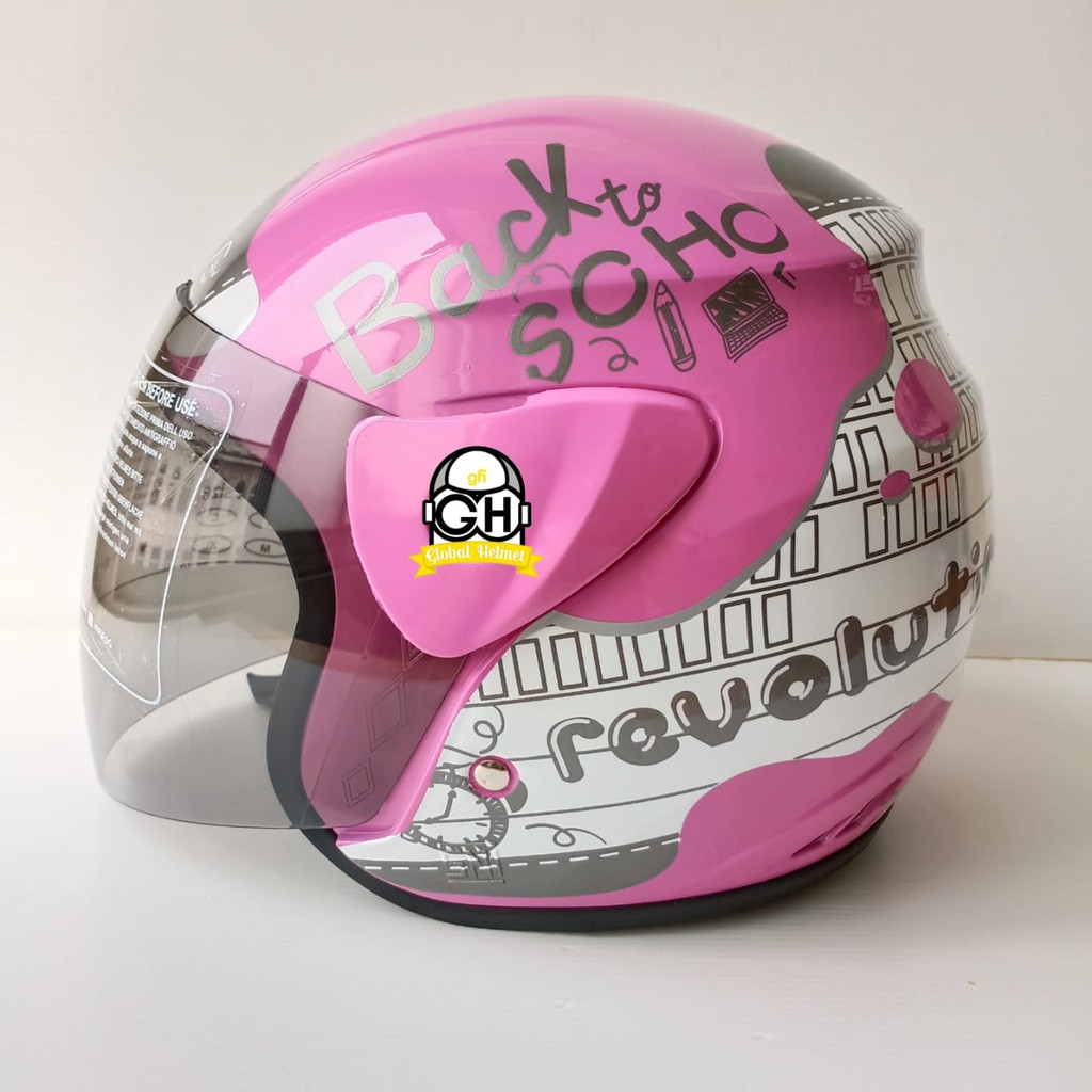 HELM HALF FACE EVOLUTION MOTIF REVOLUTION PINK MIRIP GM EVO MURAH HELM DEWASA MURAH