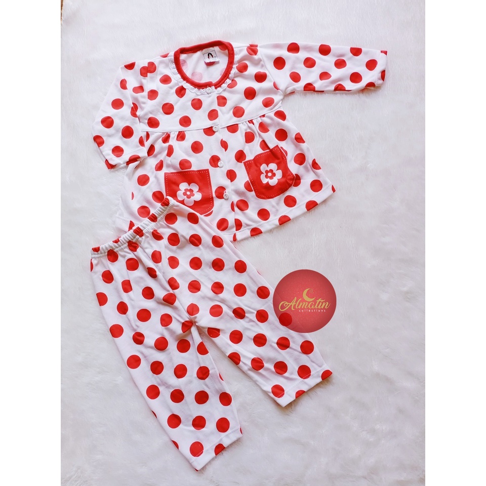 Setelan Baju Bayi 3-18 Bln, Baju Yeiko Polka Saku Variasi Piyama Panjang Anak