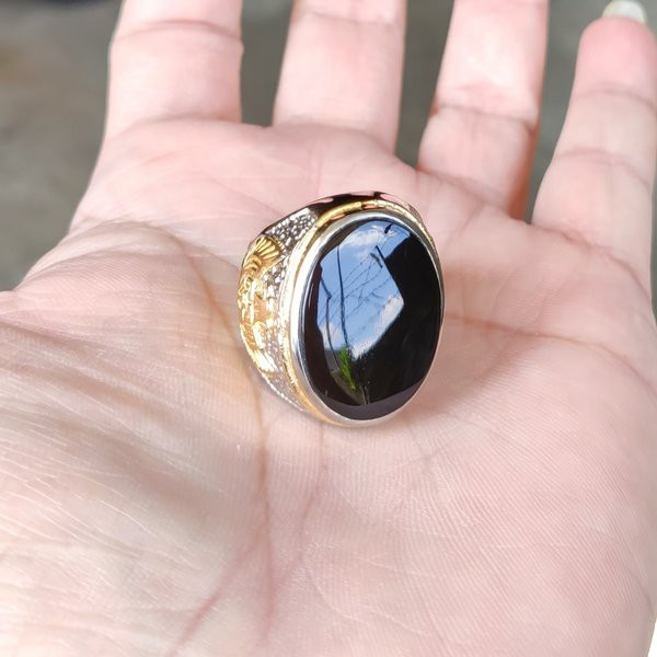 CINCIN BATU AKIK NATURAL YAMAN WULUNG HITAM PEKAT - KECUBUNG API SENTER MERAH MOTIF ARAB