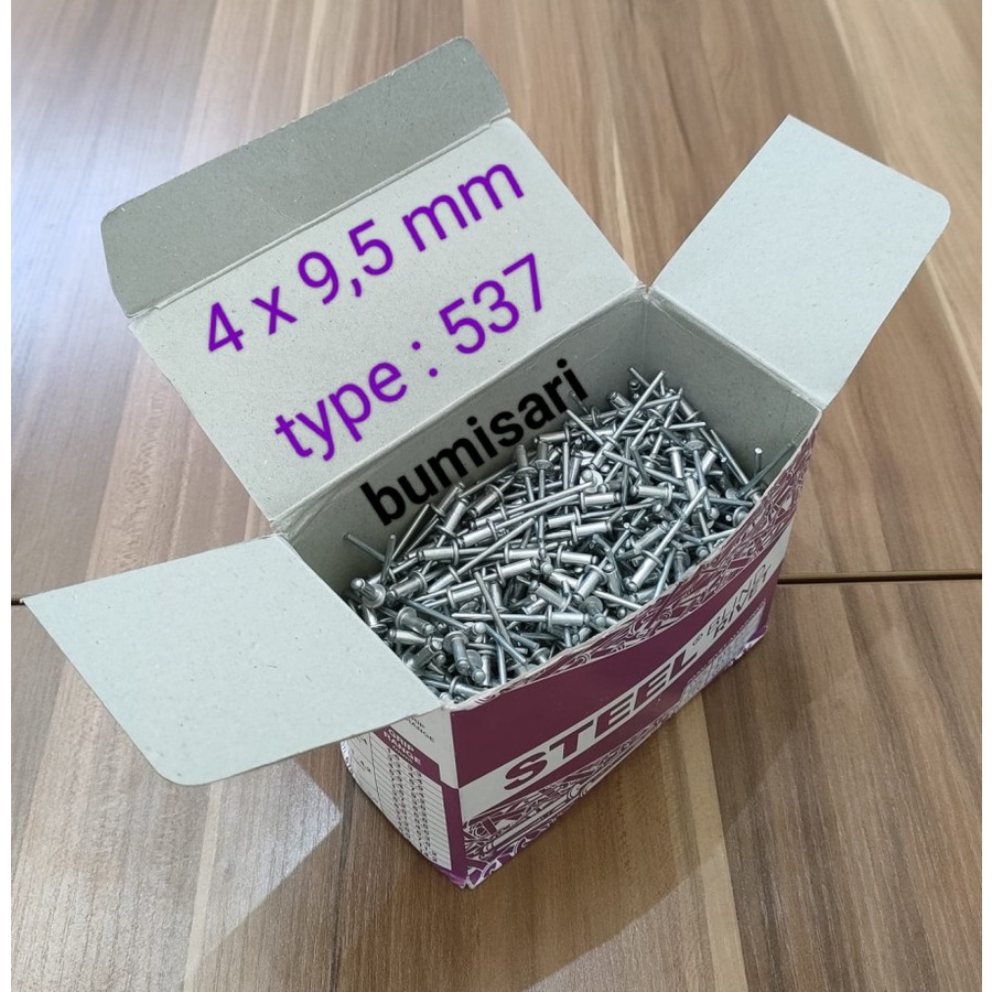 Paku Rivet Alumunium 537 (4 x 9,5 mm) - Per pack isi 100