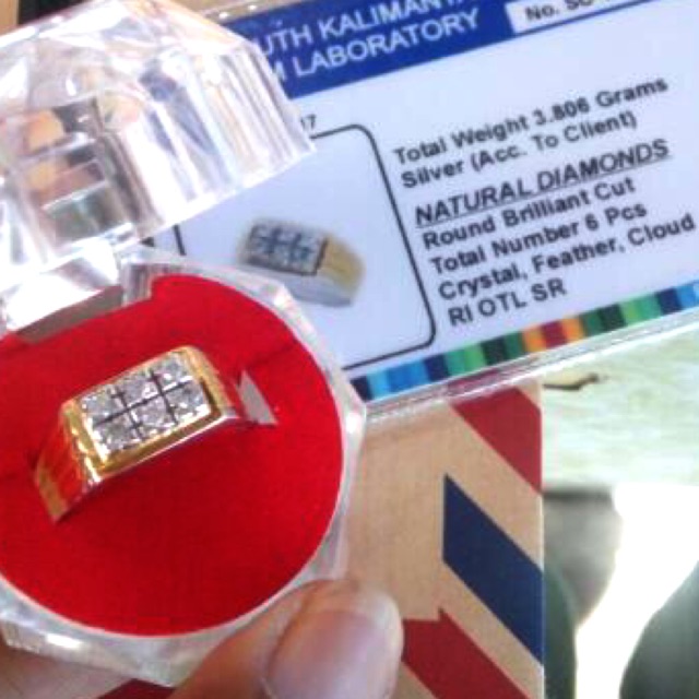 Cincin Pria Berlian Mata 6 ikat Perak Murni, Handmade Asli Kalimantan
