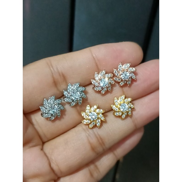 Anting titanium tusuk l,model replika berlian mata zircon,tidak berkarat,tidak gampang luntur,awet